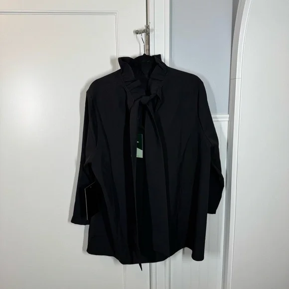 Tuckernuck Pomander Place Black Faye Blouse High Neck Ruffle Back Bow Size XXXL - Picture 7 of 8